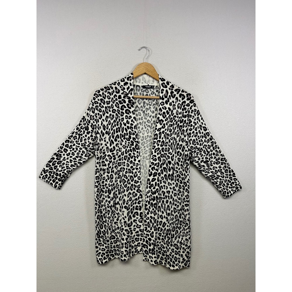 Premise Studio Mob Wife Leopard Print Womens XL White Black Open Front Cardigan